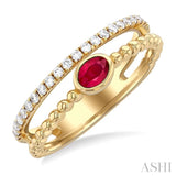 1/5 ctw round Cut Diamonds and 4X3MM Oval Shape Ruby Precious Fashion Split Twin Ring in 10K Yellow Gold