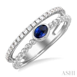 1/5 ctw round Cut Diamonds and 4X3MM Oval Shape Sapphire Precious Fashion Split Twin Ring in 10K White Gold