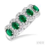 1/3 ctw Oval Cut 4x3MM Precious Emerald and Round Cut Diamond Wedding Band in 14K White Gold