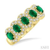 1/3 ctw Oval Cut 4x3MM Precious Emerald and Round Cut Diamond Wedding Band in 14K Yellow Gold