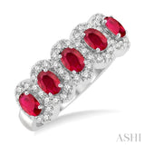 1/3 ctw Oval Cut 4x3MM Precious Ruby and Round Cut Diamond Wedding Band in 14K White Gold