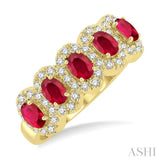 1/3 ctw Oval Cut 4x3MM Precious Ruby and Round Cut Diamond Wedding Band in 14K Yellow Gold