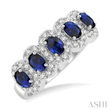 1/3 ctw Oval Cut 4x3MM Precious Sapphire and Round Cut Diamond Wedding Band in 14K White Gold