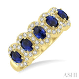 1/3 ctw Oval Cut 4x3MM Precious Sapphire and Round Cut Diamond Wedding Band in 14K Yellow Gold