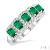 1/2 ctw Octagonal Shape 4x3MM Precious Emerald and Round Cut Diamond Wedding Band in 14K White Gold