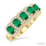 1/2 ctw Octagonal Shape 4x3MM Precious Emerald and Round Cut Diamond Wedding Band in 14K Yellow Gold