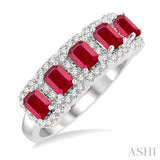 1/2 ctw Octagonal Shape 4x3MM Precious Ruby and Round Cut Diamond Wedding Band in 14K White Gold