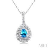 1/20 ctw Pear Cut 7X5MM Blue Topaz and Round Cut Diamond Semi Precious Pendant With Chain in Sterling Silver