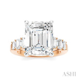 1 1/4 Ctw Emerald Shape Emerald and Round Cut Diamond Semi-Mount Engagement Ring in 14K Rose and White Gold