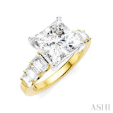 1 1/4 Ctw Princess Shape Emerald and Round Cut Diamond Semi-Mount Engagement Ring in 14K Yellow and White Gold