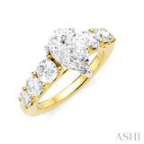 1 1/10 Ctw Pear Shape Round Cut Diamond Semi-Mount Engagement Ring in 14K Yellow and White Gold