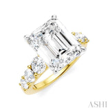 1 1/4 Ctw Emerald Shape Round Cut Diamond Semi-Mount Engagement Ring in 14K Yellow and White Gold