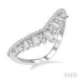 1/2 Ctw Chevron Drop Down Baguette and Round Cut Diamond Fashion Ring in 14K White Gold