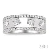 5/8 Ctw 4-Stone Mixed Shape Diamond Wide Fashion Band in 14K White Gold