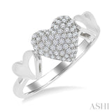1/4 Ctw Heart Shape Pave Set Round Cut Diamond Ring in 10K White Gold