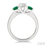 3.90 MM Round Shape Emerald and 1/2 Ctw Past, Present and Future Round Cut Diamond Precious Ring in 14K White Gold