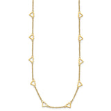 14k Polished Open Hearts with Heart Link Chain 18 inch Station Necklace