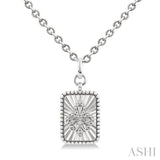 1/10 Ctw Rectangle fluted medallion Single Cut Diamond Fleur-De-Lis Pendant With Chain in Sterling Silver