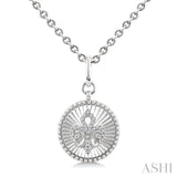 1/10 Ctw Round fluted medallion Single Cut Diamond Fleur-De-Lis Pendant With Chain in Sterling Silver