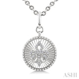 1/10 Ctw Round fluted medallion Single Cut Diamond Fleur-De-Lis Pendant With Chain in Sterling Silver