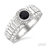 6 MM Round Shape Onyx and 1/20 Ctw Single Cut Diamond Semi-precious Men's Ring in Sterling Silver