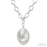 1/20 Ctw Circle Fluted Medallion Single Cut Diamond Moon & Star Fashion Pendant With Chain in Sterling Silver