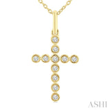 1/10 Ctw Round Cut Diamond Bezel Set Cross Petite Pendant With Chain in 10K Yellow Gold