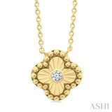 1/50 Ctw Fluted Texture Clover Bead Round Cut Diamond Fashion Pendant With Chain in 10K Yellow Gold