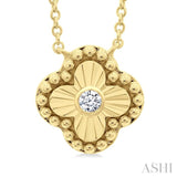 1/50 Ctw Fluted Texture Clover Bead Round Cut Diamond Fashion Pendant With Chain in 10K Yellow Gold