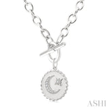1/20 Ctw Crescent Moon & Star Toggle Round Cut Diamond Fashion Necklace in Sterling Silver
