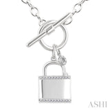 1/10 Ctw Lock & Key Toggle Round Cut Diamond Fashion Necklace in Sterling Silver