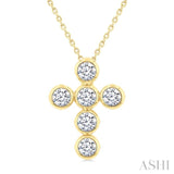 1 1/2 Ctw Round Cut Diamond 6-Stone Bezel Set Cross Pendant With Chain in 14K Yellow Gold