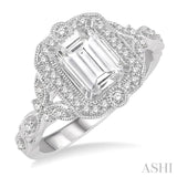 1/4 Ctw Lattice Semi-Mount Round Cut Diamond Engagement Ring in 14K White Gold