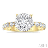 1 1/2 Ctw Lovebright Circular Shaped Round Cut Diamond Engagement Ring in 14K Yellow and White Gold