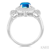 1/20 Ctw Oval Cut 8X6 MM Blue Topaz and Round Cut Diamond Semi-Precious Ring in Sterling Silver