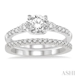 1 Ctw Round & Pear Cut Diamond Wedding Set With 7/8 Ctw Engagement Ring and 1/8 Ctw Wedding Band in 14K White Gold