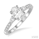 3/8 Ctw Oval Shape Pear & Round Cut Diamond Semi-Mount Engagement Ring in 14K White Gold