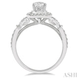 1/3 Ctw Lattice Oval Shape Semi-Mount Round Cut Diamond Engagement Ring in 14K White Gold