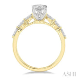 3/8 Ctw Oval Shape Marquise & Round Cut Diamond Semi-Mount Engagement Ring in 14K Yellow and White Gold