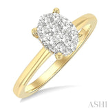 1/2 Ctw Lovebright Oval Shaped Round Cut Diamond Ring in 14K Yellow and White Gold
