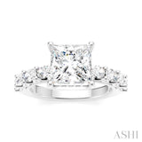 7/8 Ctw Princess Shape Oval and Round Cut Diamond Semi-Mount Engagement Ring in 14K White Gold