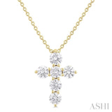 1/2 Ctw Round Cut Diamond Christian Cross 6-Stone Fashion Pendant With Chain in 14K Yellow Gold