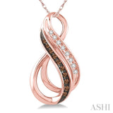 1/8 Ctw White and Champagne Brown Diamond Pendant in 14K Rose Gold with Chain