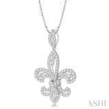 7/8 Ctw Round Cut Diamond Fleur De Lis Diamond Pendant in 14K White Gold with Chain