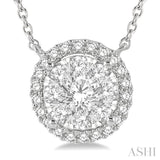 3/4 Ctw Circular Round Cut Diamond Lovebright Pendant With Chain in 14K White Gold
