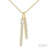 1/6 Ctw Twin Vertical Bar Round Cut Diamond Fashion Pendant With Chain in 14K Yellow Gold