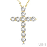 3 Ctw Latin Cross Round Cut Diamond Pendant With Chain in 14K Yellow Gold