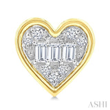 1/5 Ctw Petite Bezel Set Heart Shape Fusion Baguette and Round Cut Diamond Fashion Stud Earring in 10K Yellow Gold