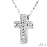 1/4 Ctw Cross Round Cut Diamond Fashion Pendant With Chain in 14K White Gold