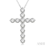 3 Ctw Round Cut Diamond Cross Pendant in 14K White Gold with Chain